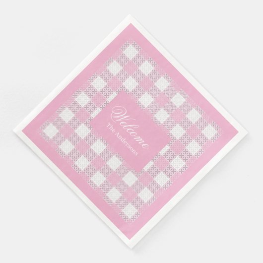 Serviette En Papier Modern Pink Napkins Personalized Plaid Accent (Coin)