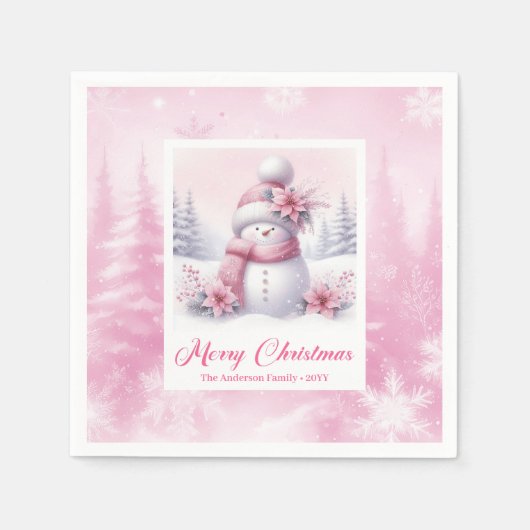 Serviette En Papier Modern Pink Snowman Kids Winter Forest Pinkmas (Devant)