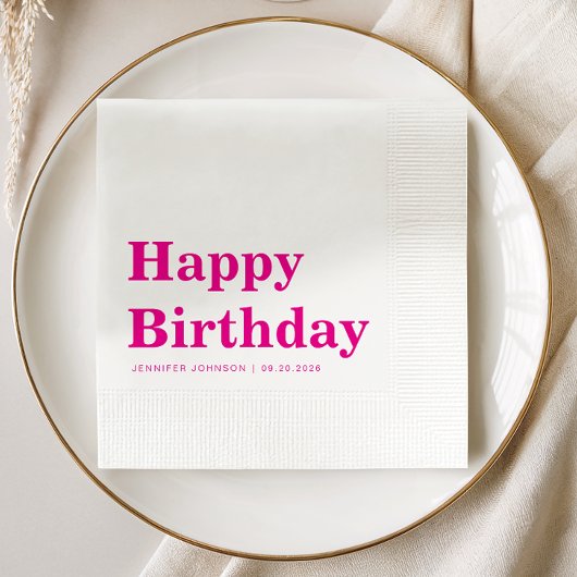 Serviette En Papier Modern Pink Typography Birthday