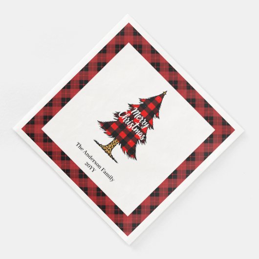 Serviette En Papier Modern Red Black Plaid Christmas Napkins Custom (Coin)