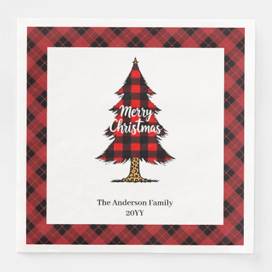 Serviette En Papier Modern Red Black Plaid Christmas Napkins Custom (Devant)