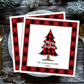 Serviette En Papier Modern Red Black Plaid Christmas Napkins Custom