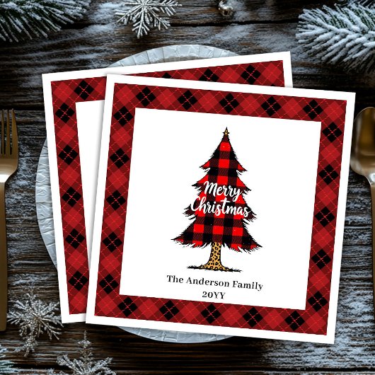 Serviette En Papier Modern Red Black Plaid Christmas Napkins Custom