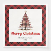 Serviette En Papier Modern Red Black Plaid Tree Christmas Napkins (Devant)