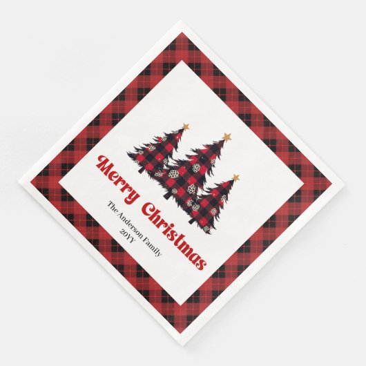 Serviette En Papier Modern Red Black Plaid Tree Napkin Custom (Coin)