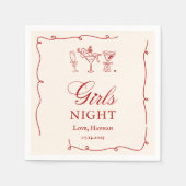 Serviette En Papier Modern Red Girls Night Dinner Party (Devant)