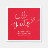 Serviette En Papier Modern Red White Hello 30th Birthday (Devant)
