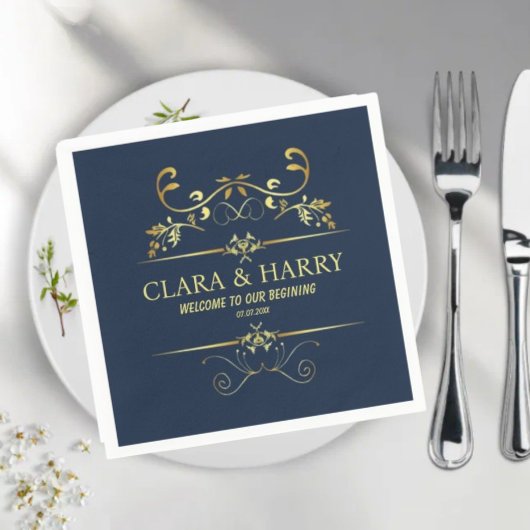 Serviette En Papier Modern romantic gold calligraphy wedding 