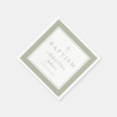 Serviette En Papier Modern Sage Green Religious Cross Boy Baptism (Coin)