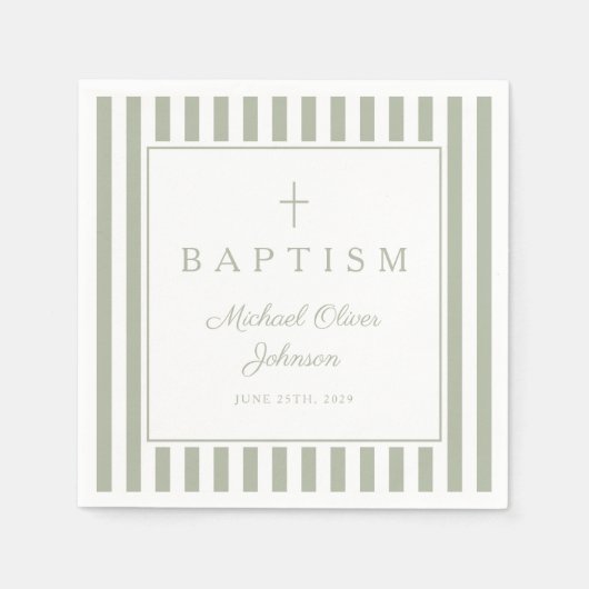 Serviette En Papier Modern Sage Green Religius Cross Boy Baptism (Devant)