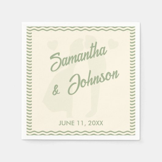 Serviette En Papier Modern Sage Green Wavy Stripe Wedding (Devant)