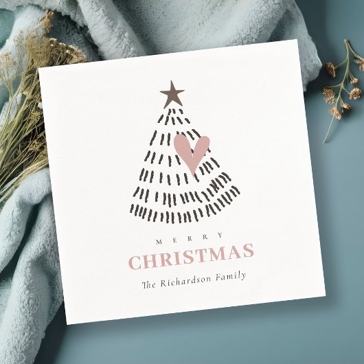 Serviette En Papier Modern Scandi Minimal Blush Heart Christmas Tree