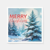 Serviette En Papier Modern Script Christmas Xmas winter pine tree fore (Devant)