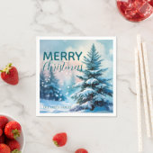 Serviette En Papier Modern Script Christmas Xmas winter pine tree fore (En situation)