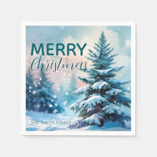 Serviette En Papier Modern Script Christmas Xmas winter pine tree fore (Devant)