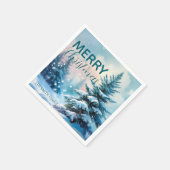 Serviette En Papier Modern Script Christmas Xmas winter pine tree fore (Coin)