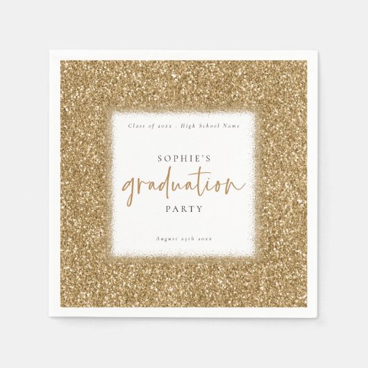 Serviette En Papier Modern Script Gold Parties scintillant Nom Graduat (Devant)