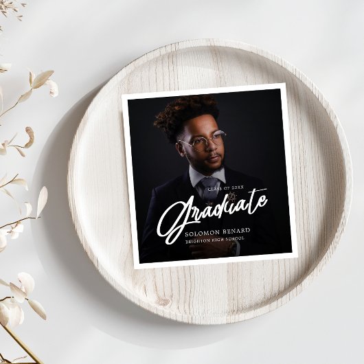 Serviette En Papier Modern Script Graduate Photo Graduation