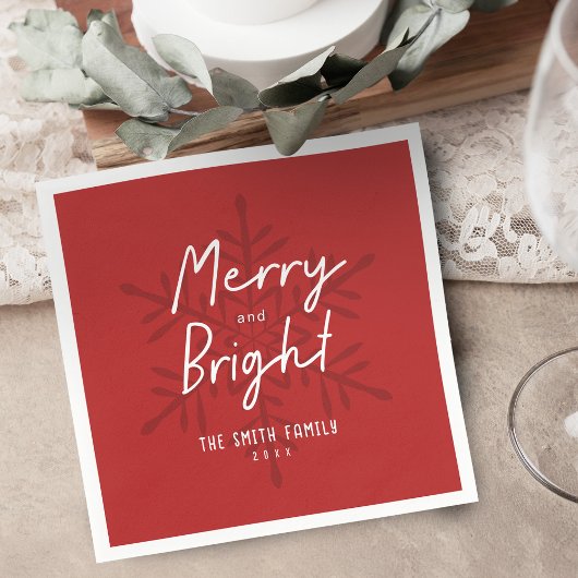 Serviette En Papier Modern Script Merry & Bright Snowflakes Christmas