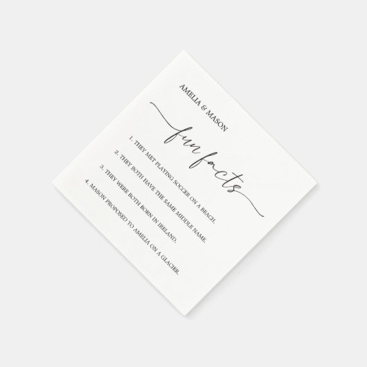 Serviette En Papier Modern Script Minimalist Fun Facts Wedding (Coin)