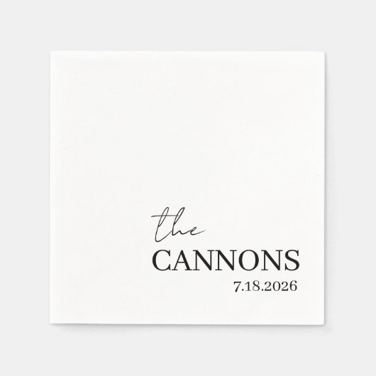 Serviette En Papier Modern Script Wedding Personalized Name Date (Devant)