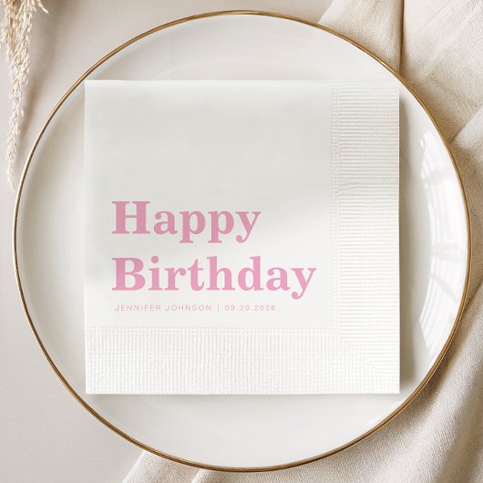 Serviette En Papier Modern Simple Pink Birthday