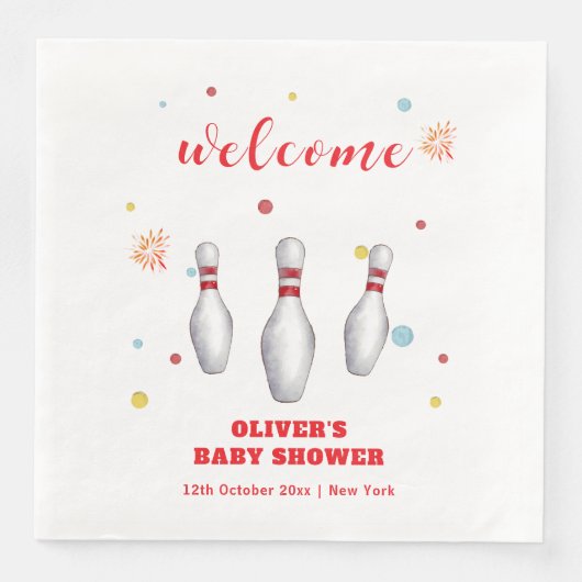 Serviette En Papier Modern Strike Up Bowling Baby Shower Welcome (Devant)