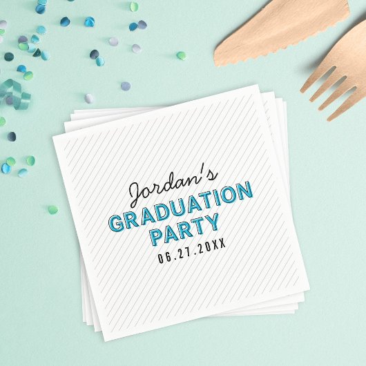 Serviette En Papier Modern Stripes Blue Graduation Party