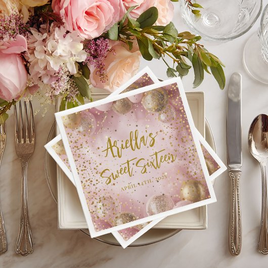 Serviette En Papier Modern sweet 16 pink gold balloons
