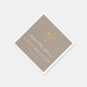 Serviette En Papier Modern Taupe Religious Cross Boy Confirmation (Coin)
