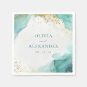 Serviette En Papier Modern Teal Gold Abstract Beach Wedding (Devant)