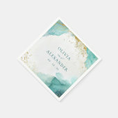 Serviette En Papier Modern Teal Gold Abstract Beach Wedding (Coin)