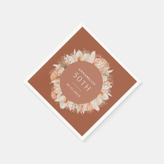 Serviette En Papier modern terracotta bohemian pampas grass birthday h (Coin)