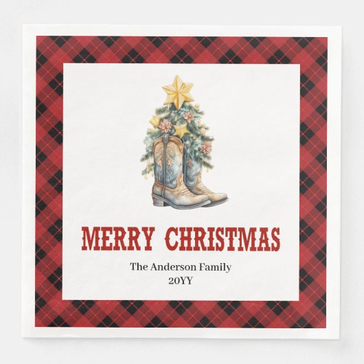 Serviette En Papier Modern Western Red Black Check Paper Napkins (Devant)