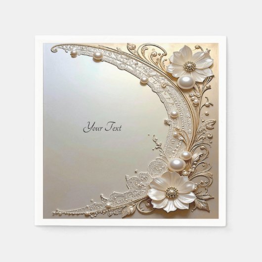 Serviette En Papier Modern White Flowers Pearls (Devant)