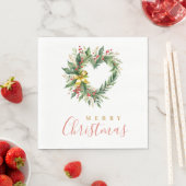 Serviette En Papier Modern Wreath Heart-Shape Merry Christmas Script (En situation)