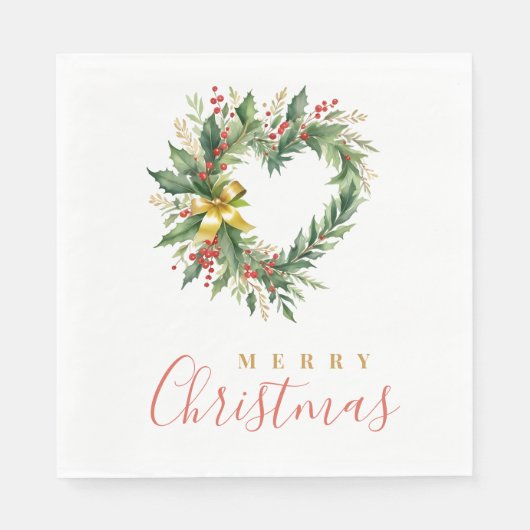 Serviette En Papier Modern Wreath Heart-Shape Merry Christmas Script (Devant)