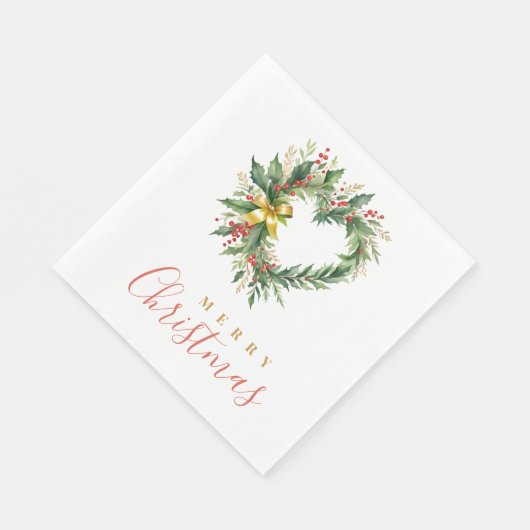 Serviette En Papier Modern Wreath Heart-Shape Merry Christmas Script (Coin)