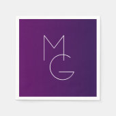 Serviette En Papier Moderne 2 Initiales | Ombre subtile violet profond (Devant)