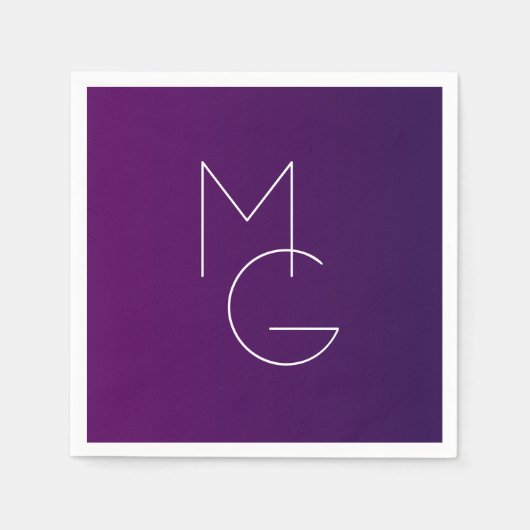Serviette En Papier Moderne 2 Initiales | Ombre subtile violet profond (Devant)