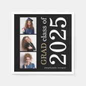 Serviette En Papier Moderne 3 photos Black 2025 Graduation (Devant)