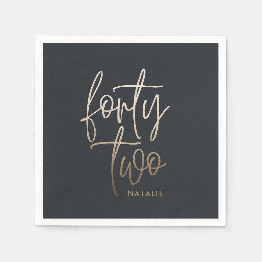 Serviette En Papier Moderne 42e anniversaire Black or élégant script I (Devant)