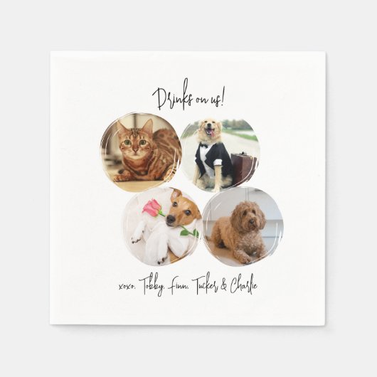 Serviette En Papier Moderne 4 Photos Boissons sur nous Pet Chat Chien  (Devant)