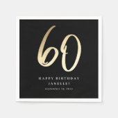 Serviette En Papier Moderne 60e Anniversaire Noir & Or Script (Devant)