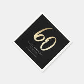 Serviette En Papier Moderne 60e Anniversaire Noir & Or Script (Coin)