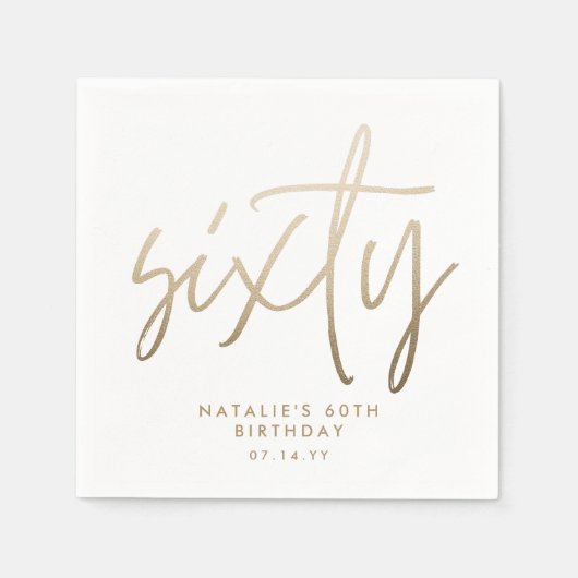 Serviette En Papier Moderne 60e anniversaire simple élégant script élé (Devant)