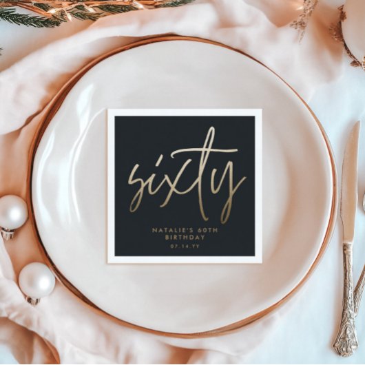 Serviette En Papier Moderne 60e anniversaire simple élégant script élé
