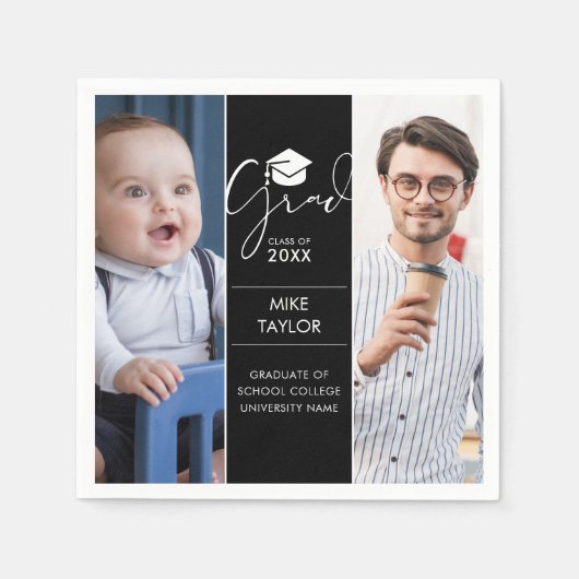 Serviette En Papier Moderne Alors Et Maintenant 2 Fête De Graduation P (Devant)