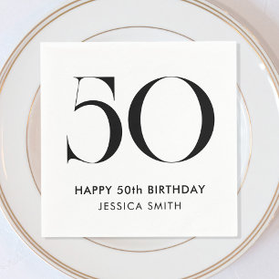 Serviette En Papier Moderne Anniversaire 50 Ans Minimaliste Noir Et Bl