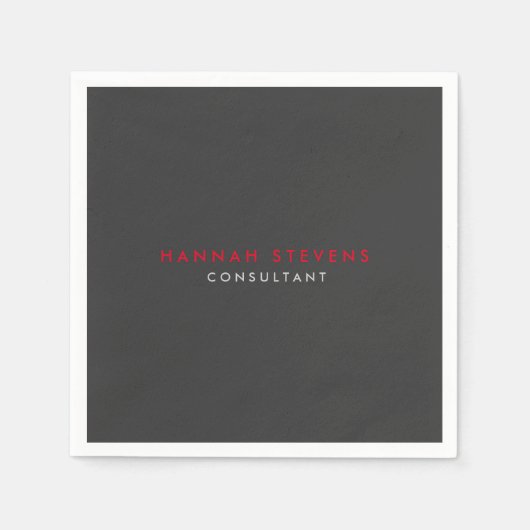 Serviette En Papier Moderne Black Grey Red Professionnel Votre nom (Devant)